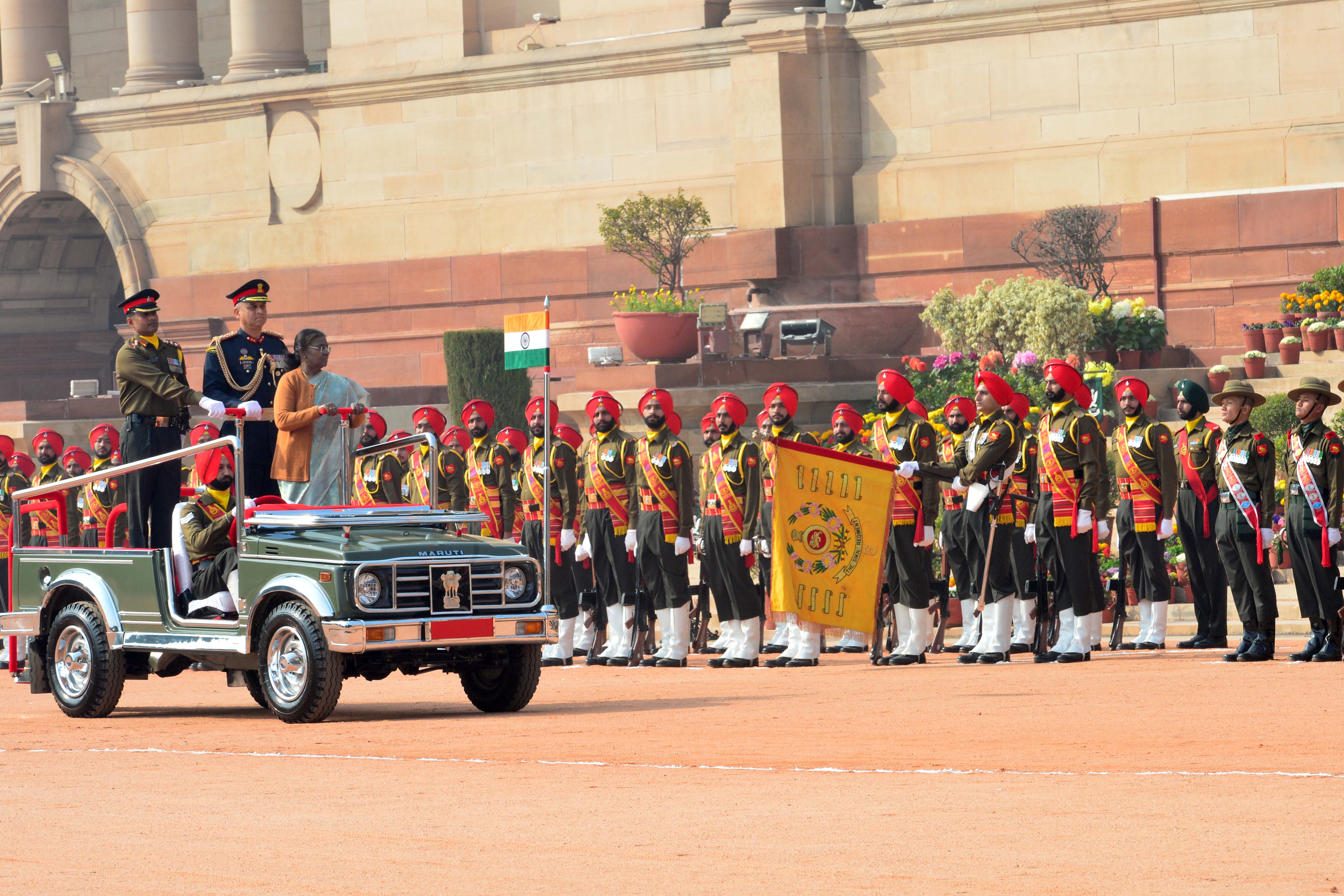 The President of India, Smt Droupadi Murmu witnessed the Ceremonial change-over of the Army Guard Battalion stationed at Rashtrapati Bhavan on February 11, 2024.