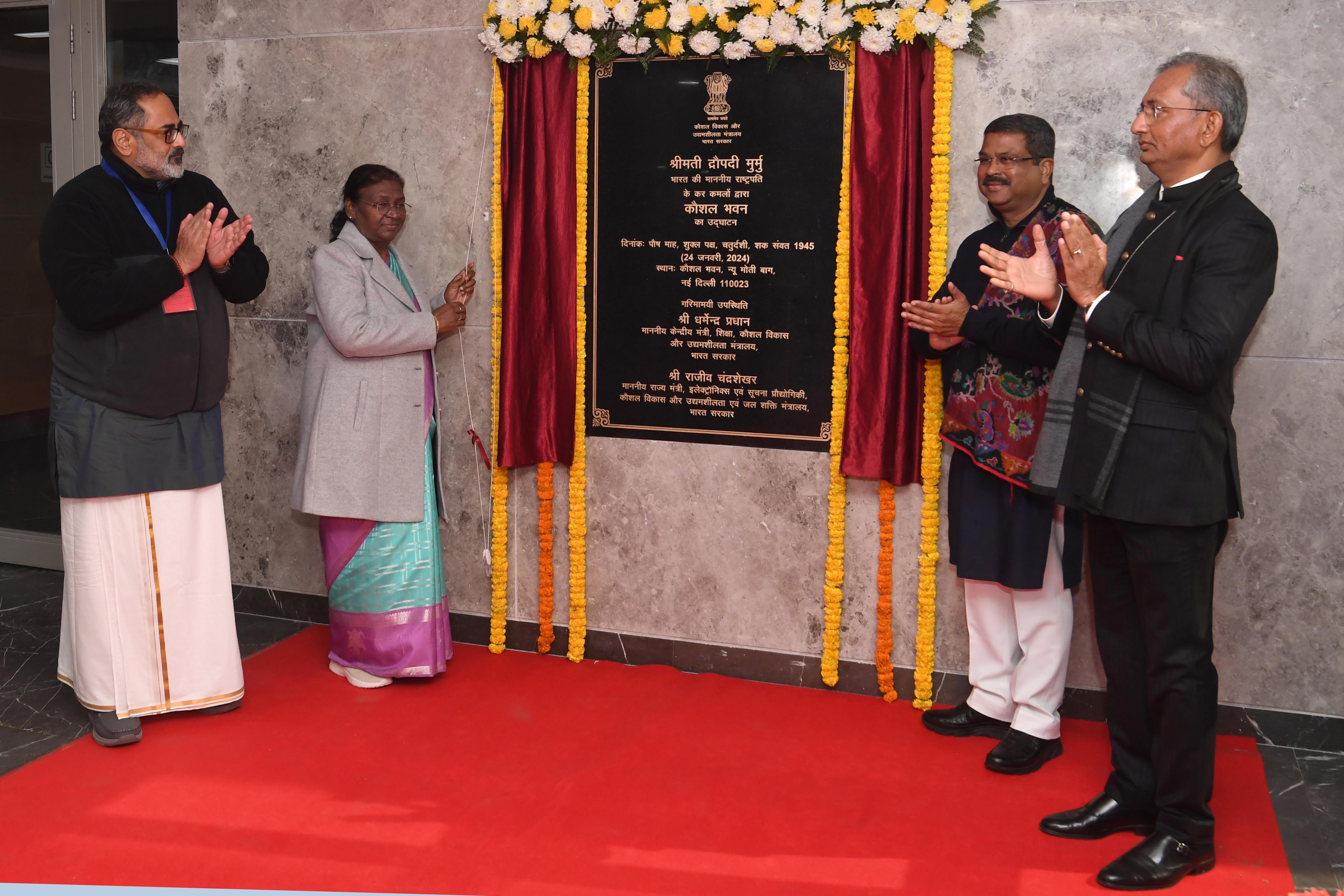  The President of India, Smt Droupadi Murmu inaugurated Kaushal Bhawan – a new building of the Ministry of Skill Development and Entrepreneurship in New Delhi on January 24, 2024.