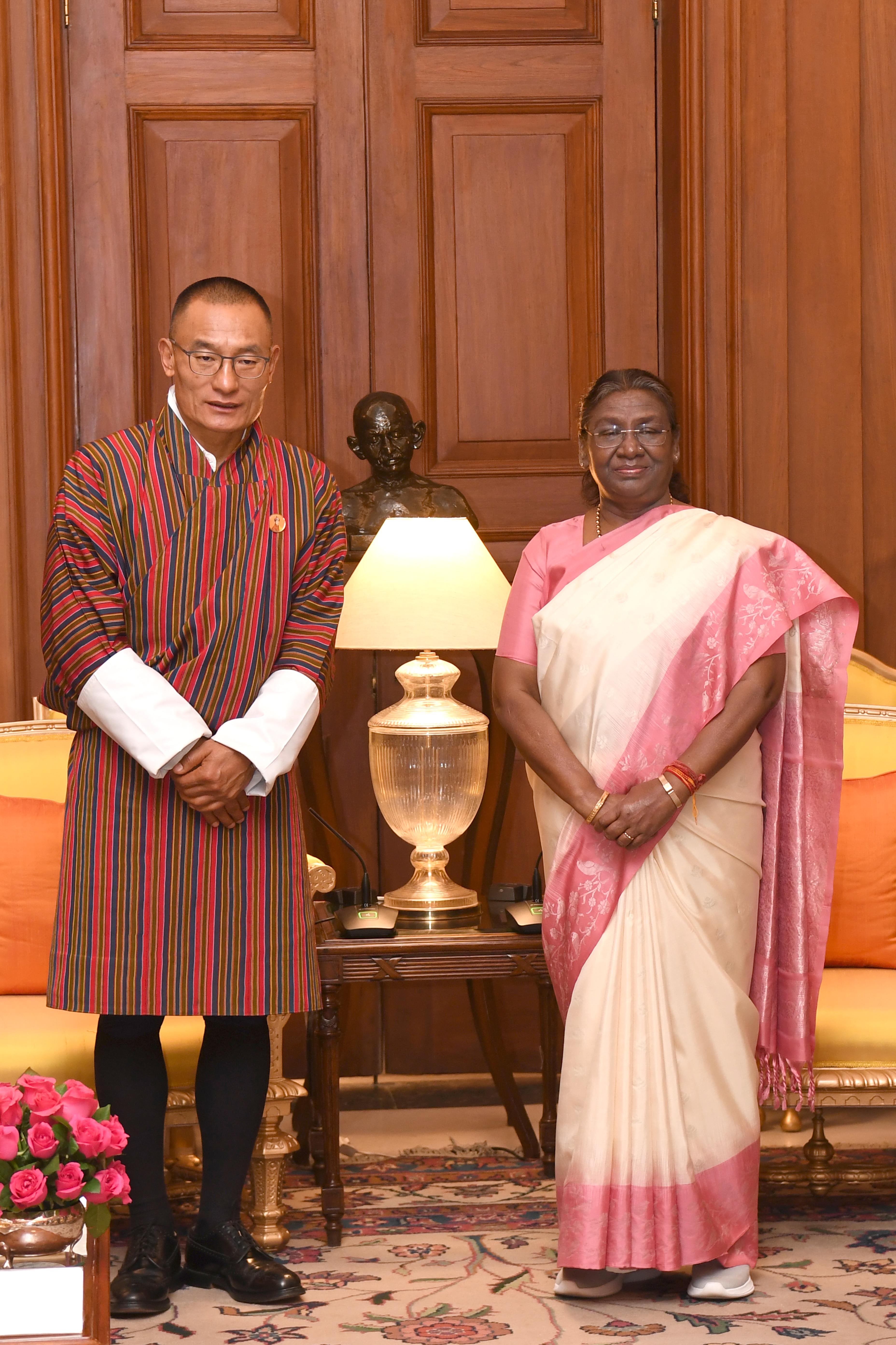 His Excellency Dasho Tshering Tobgay, the Prime Minister of Bhutan called on the President of India, Smt Droupadi Murmu at Rashtrapati Bhavan on March 15, 2024.