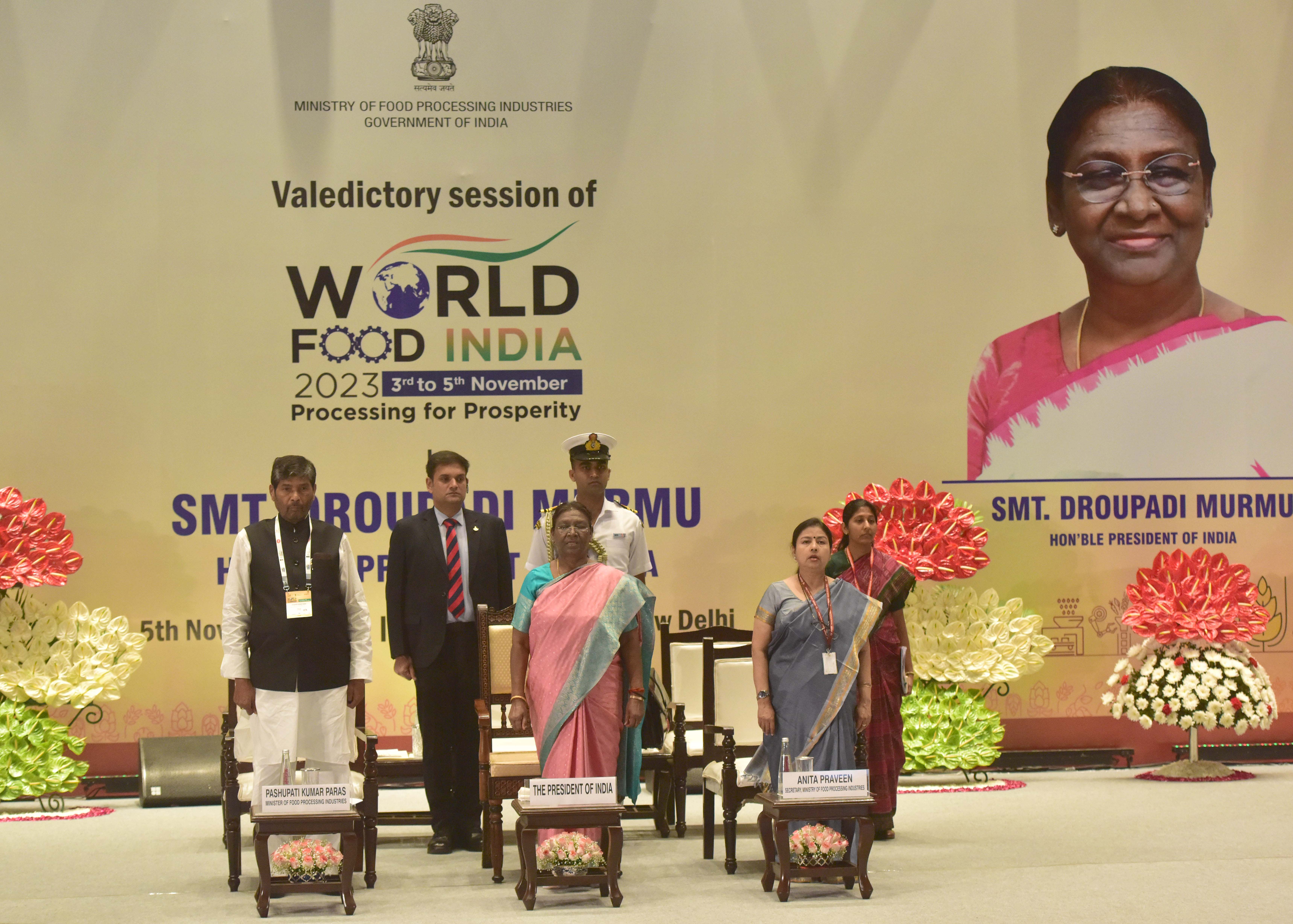 The President of India, Smt Droupadi Murmu graced the valedictory session of the World Food India 2023 in New Delhi, on November 5, 2023.