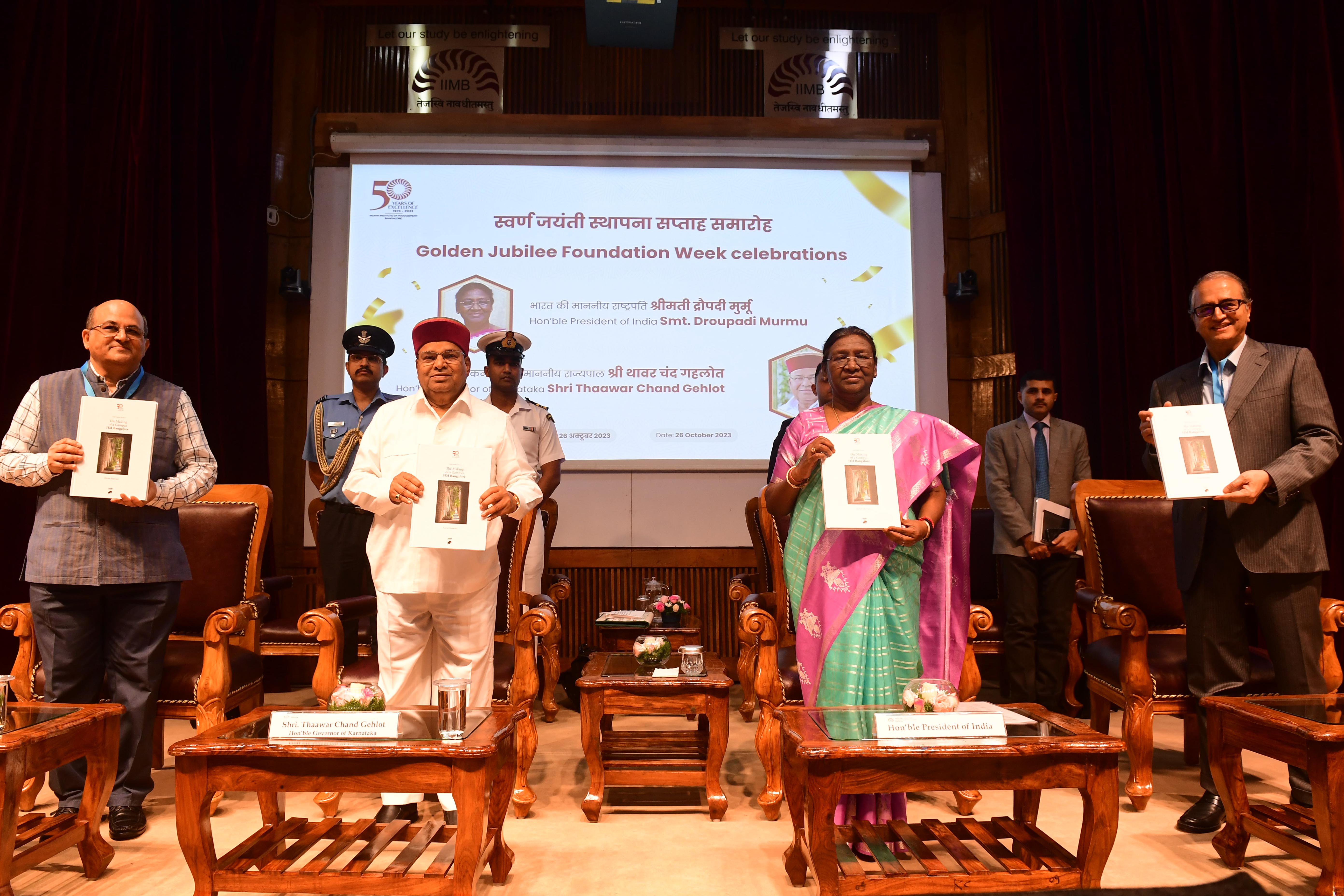The President of India, Smt Droupadi Murmu inaugurating the Foundation Week of Indian Institute of Management Bangalore as part of its golden jubilee celebrations at Bengaluru, Karnataka on October 26, 2023.