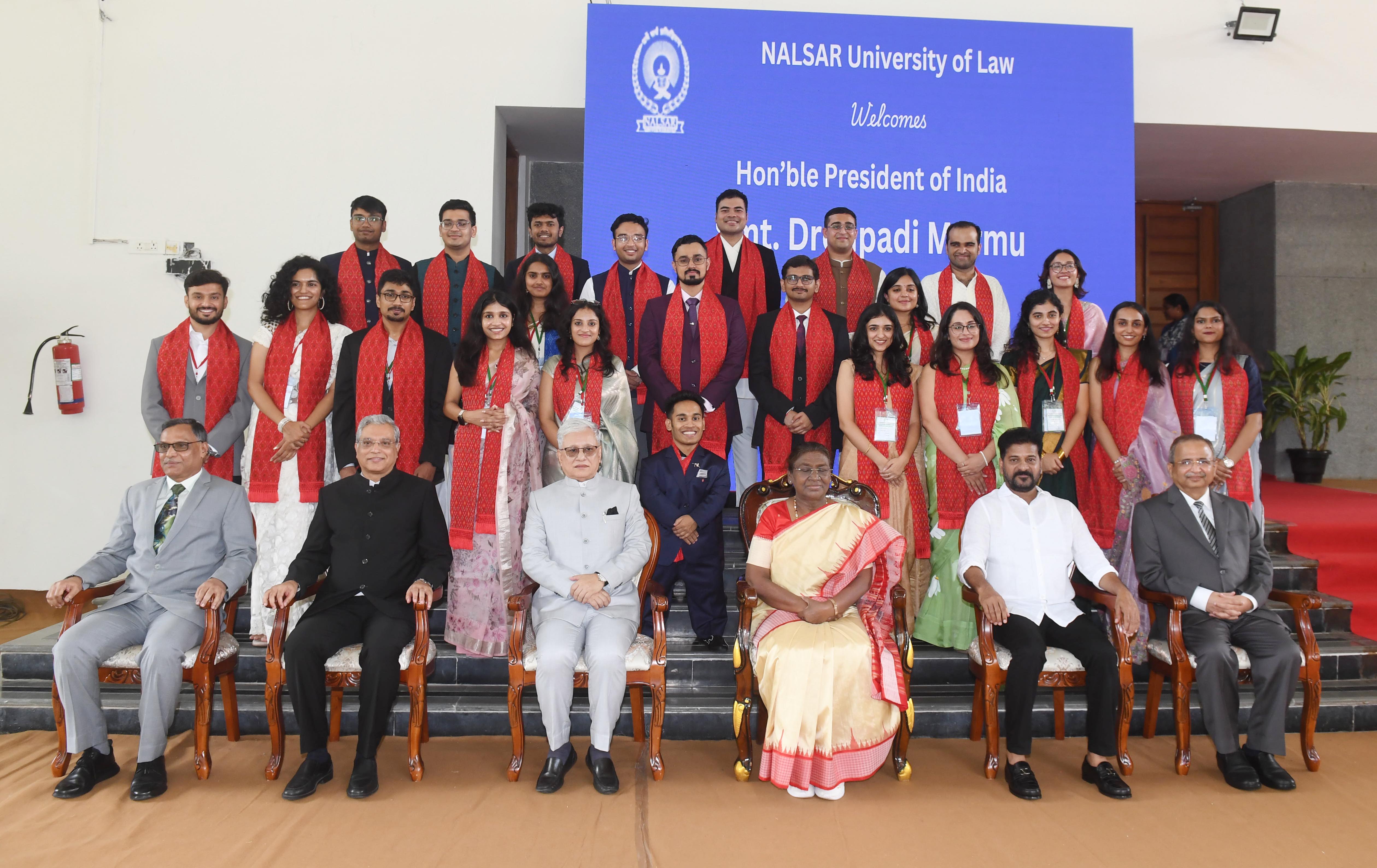 The President of India, Smt. Droupadi Murmu graced the 21st convocation of NALSAR University of Law at Hyderabad, Telangana on September 28, 2024.