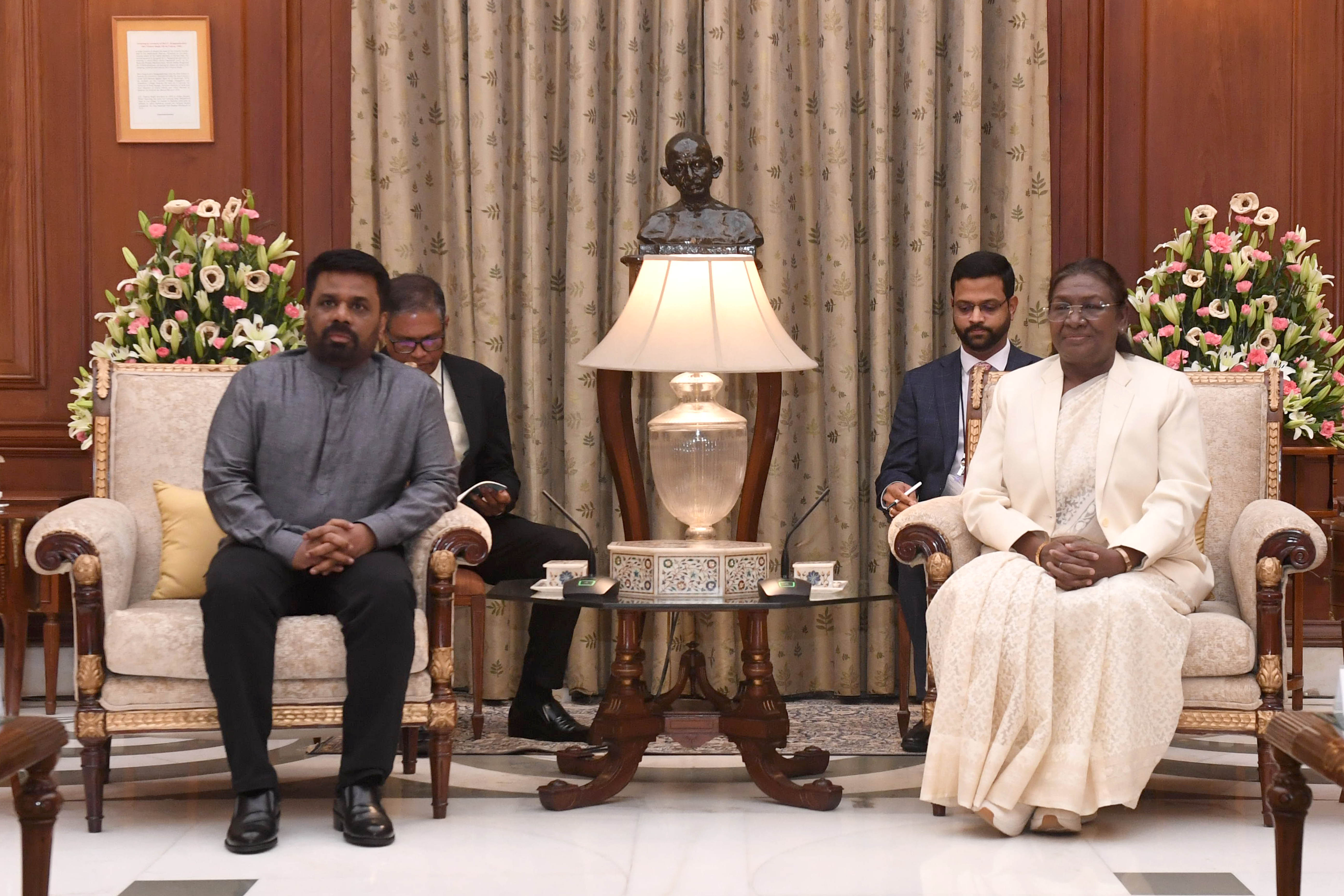 The President of India, Smt Droupadi Murmu received H.E. Mr Anura Kumara Disanayaka, President of the Democratic Socialist Republic of Sri Lanka at Rashtrapati Bhavan on December 16, 2024.