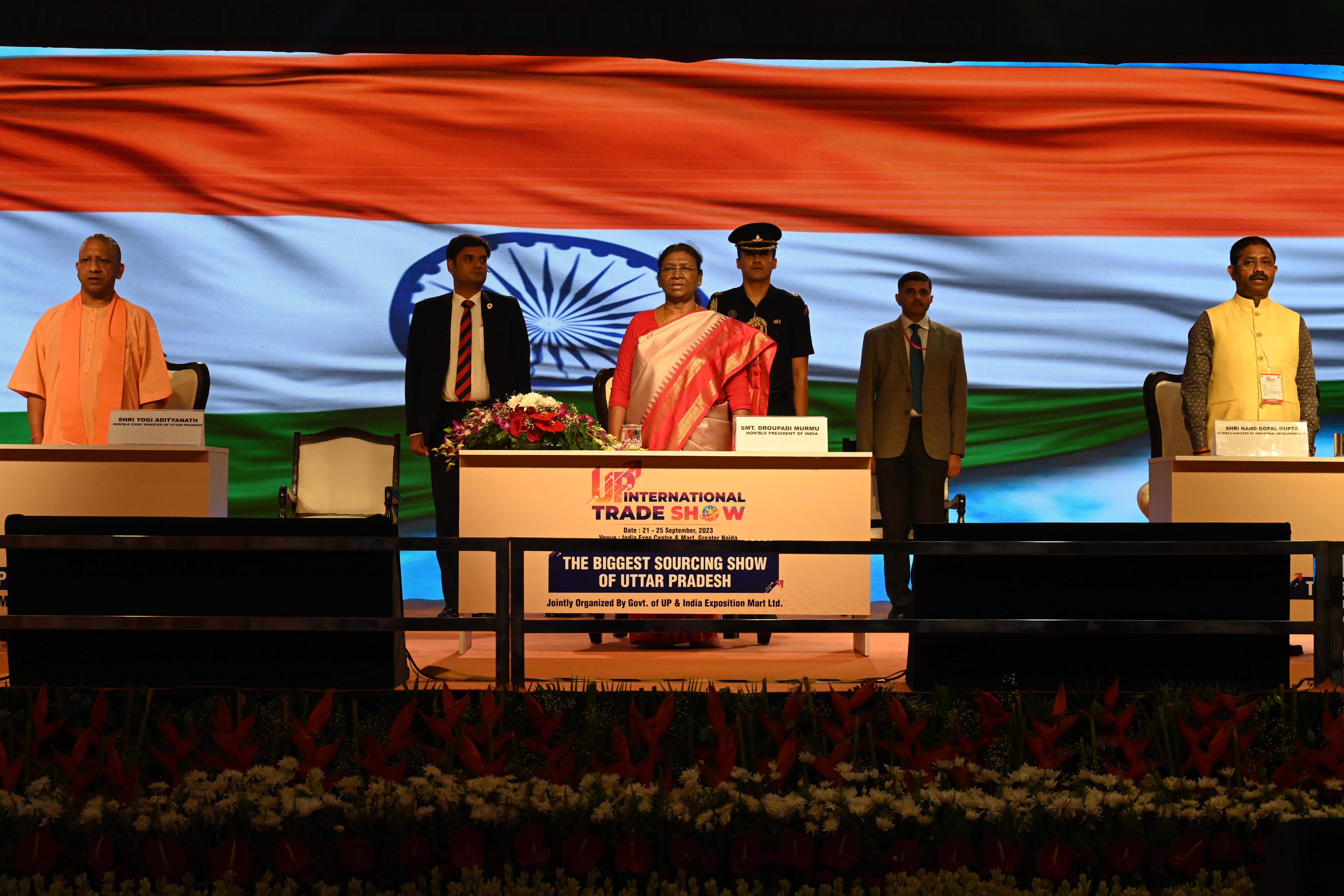 The President of India, Smt Droupadi Murmu inaugurating the first Uttar Pradesh International Trade Show at Greater Noida on September 21, 2023.