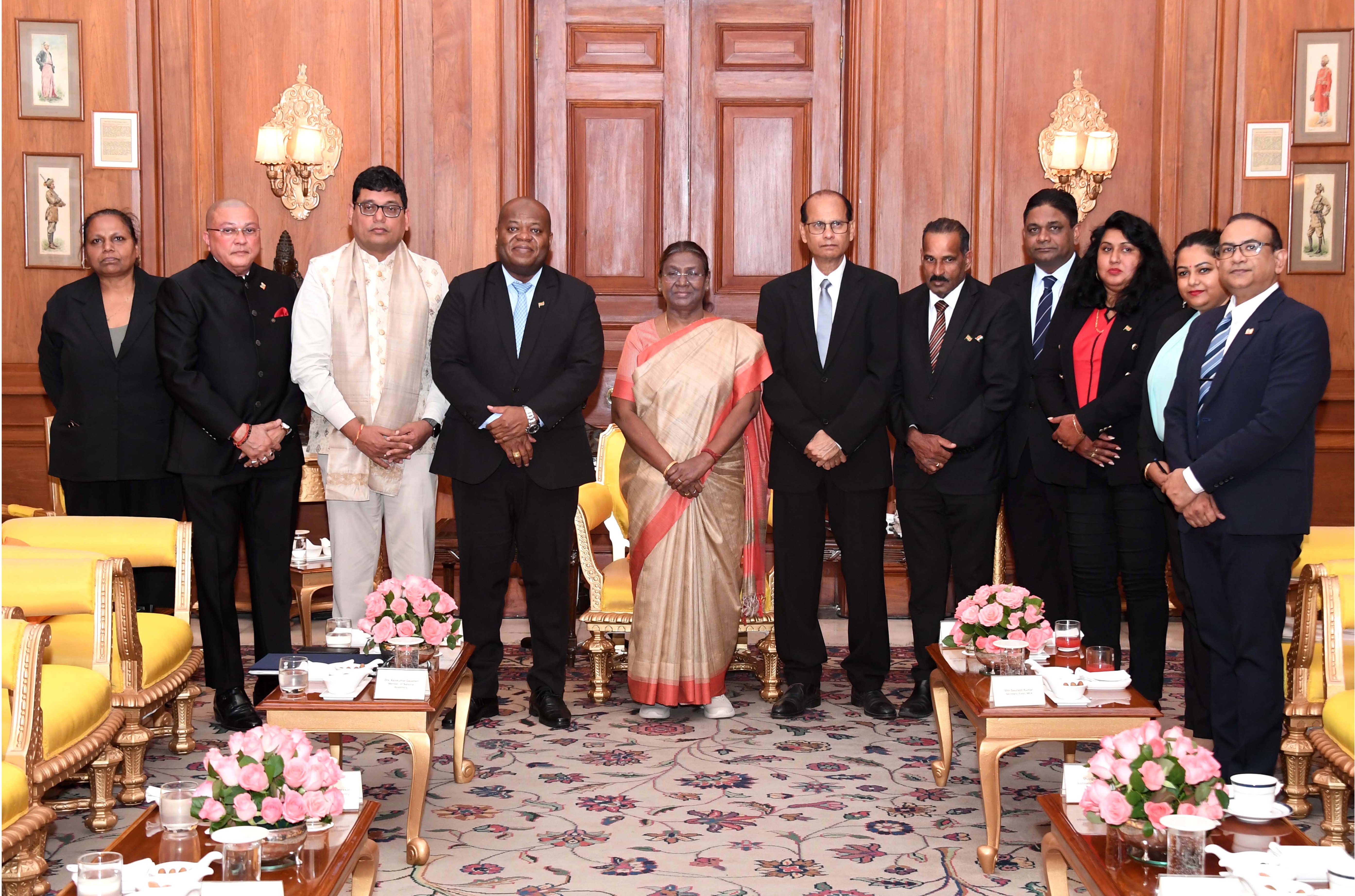A parliamentary delegation from the Republic of Suriname, led by H.E. Mr Marinus Bee, Chairman of the National Assembly of Suriname, called on  the President of India, Smt Droupadi Murmu at Rashtrapati Bhavan on February 5, 2024.