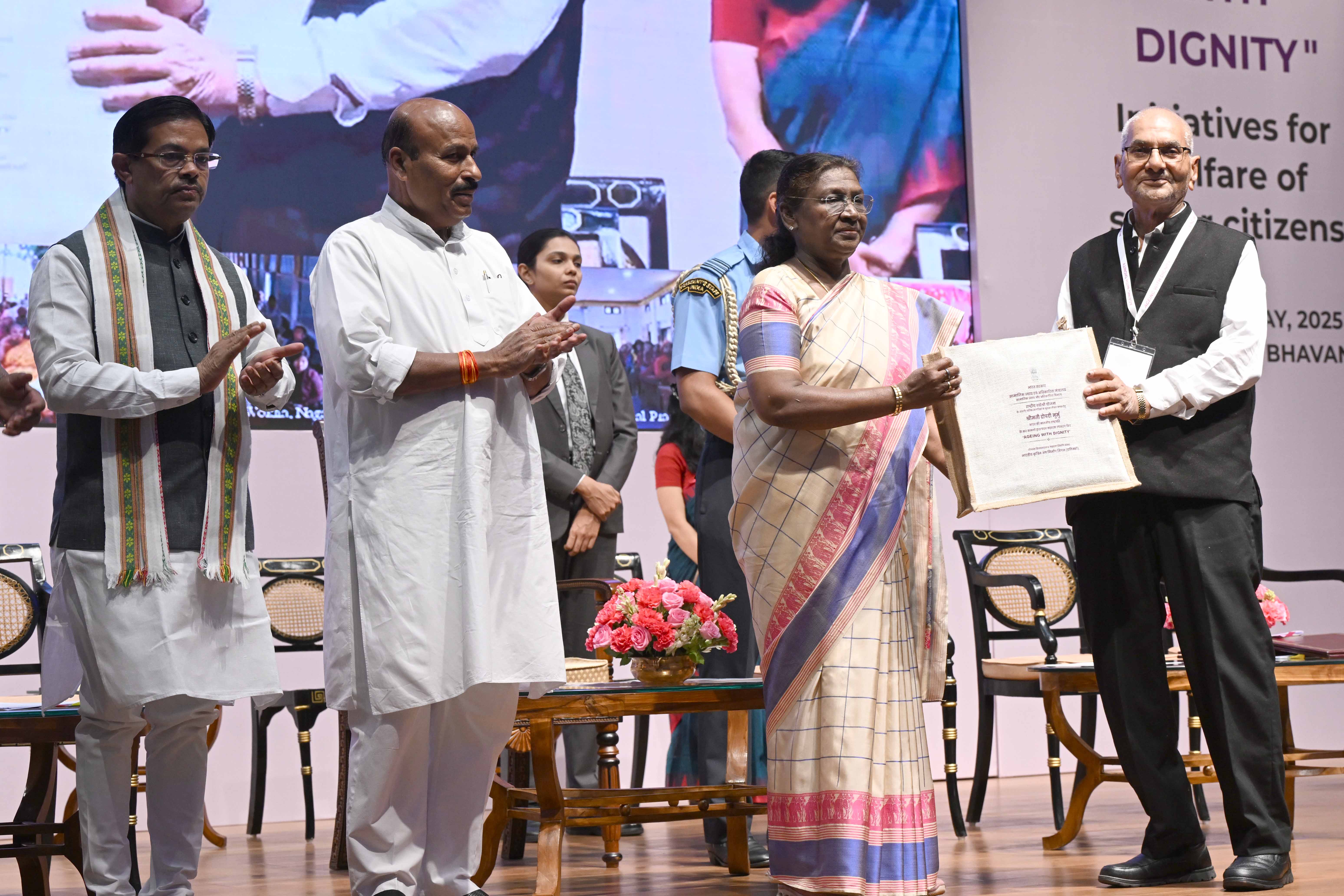 The President of India, Smt Droupadi Murmu graced an event ‘Ageing with Dignity’ - initiatives for the welfare of senior citizens at Rashtrapati Bhavan Cultural Centre on May 2, 2025.